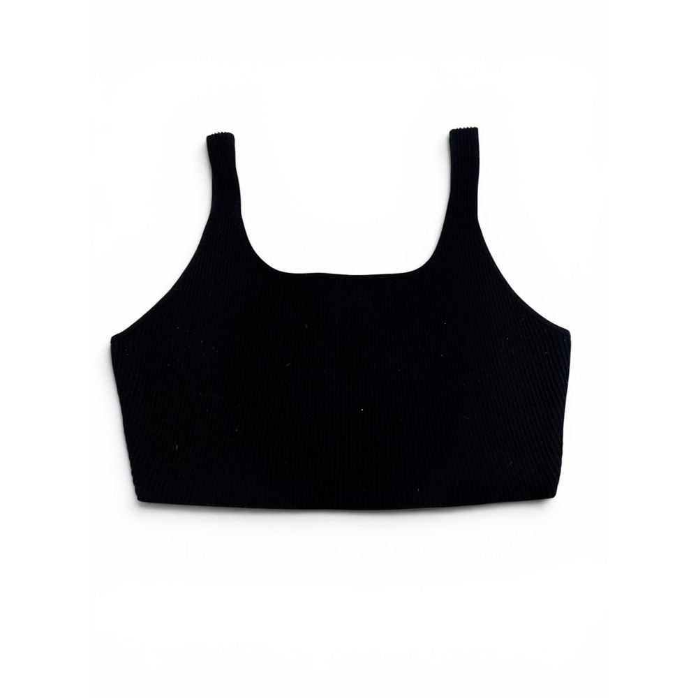 Babaton Sculpt Knit Cropped Tank Top Black Square Neck Ribbed Size L